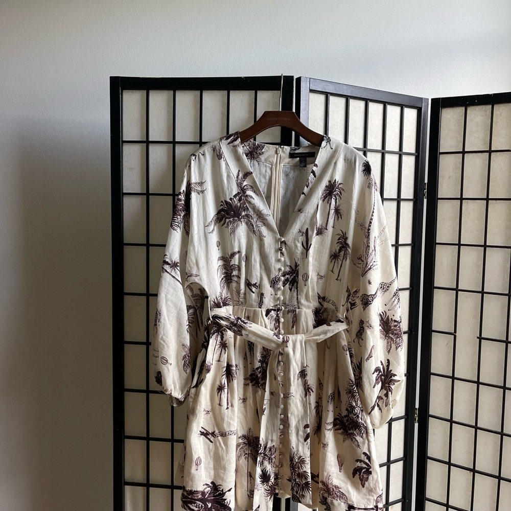 Banana Republic Tropical Print Cream Dress